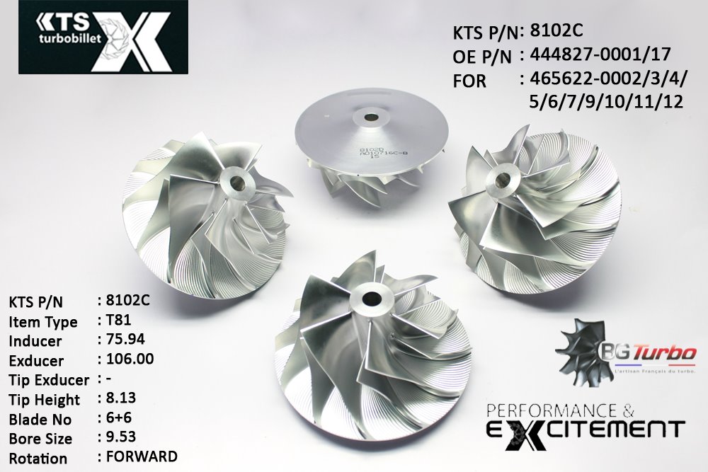 Turbo ROUE FORGÉE MFS PERFORMANCE - 6+6 PALES - INDUCER : 75,94 - EXDUCER : 106 - TYPE : T81ANGLE : 60° - ROTATION : Forward - SUPER BACK : 8 - BORE SIZE : 9,53
